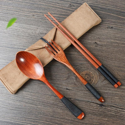 4PCS Japanese Wooden Spoon Chopsticks Tableware Set